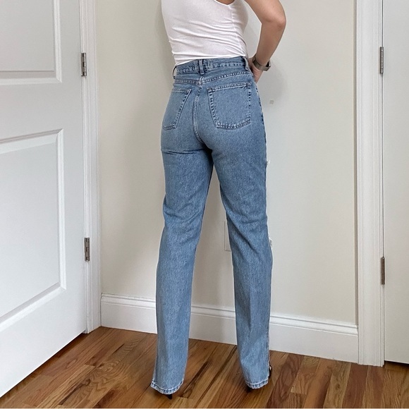 High Waist Side Slit Washed Distressed Jeans - Picture 8 of 10